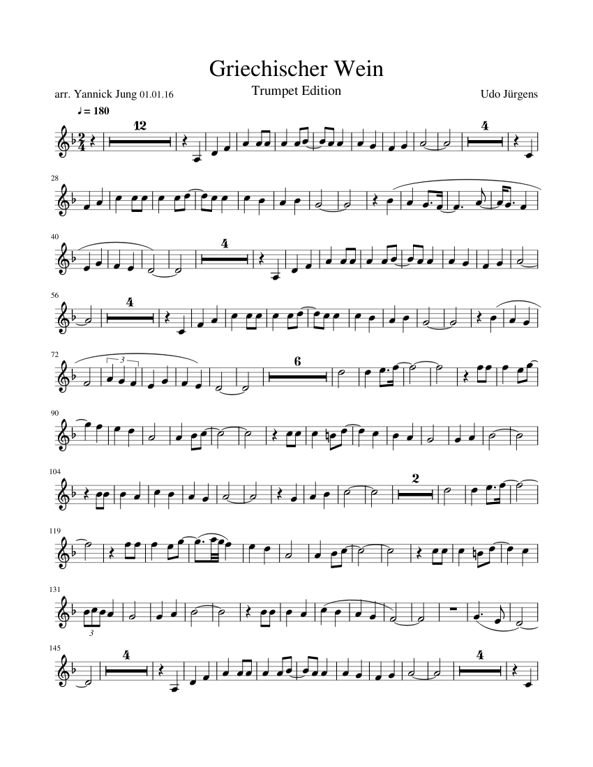 Griechischer Wein Udo Jürgens Trumpet Edition Sheet music for Trumpet Download free in PDF