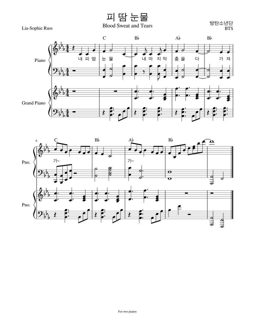 Bts Blood Sweat And Tears Piano