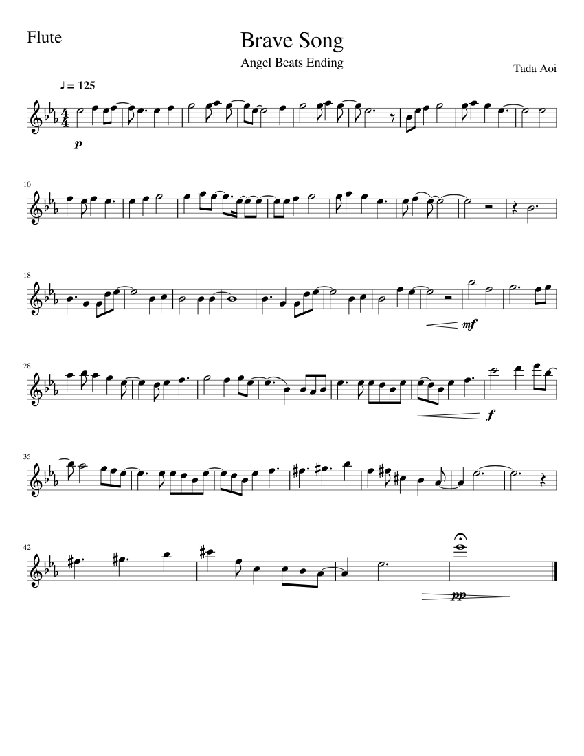 Brave Song Angel Beats Sheet Music For Flute Solo Musescore Com