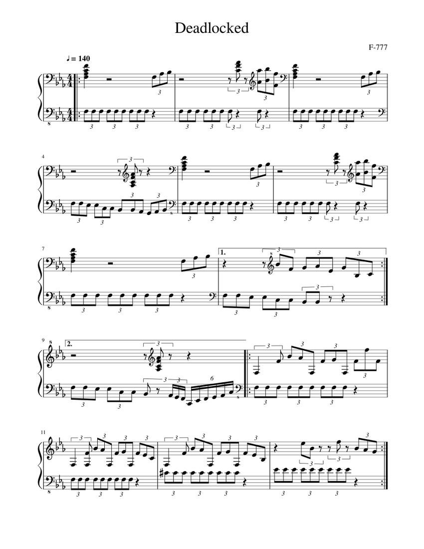 Deadlocked Piano Version Sheet Music For Piano Download Free