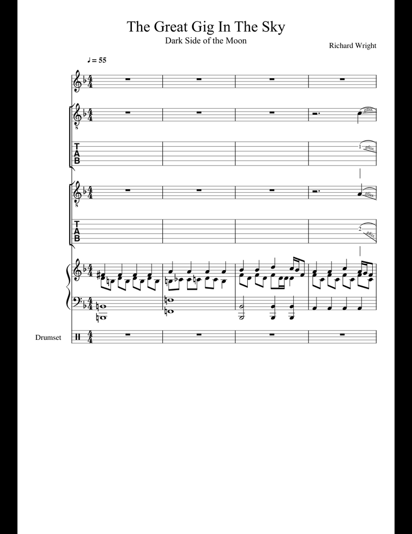 The Great Gig In The Sky sheet music for Piano, Voice, Guitar download