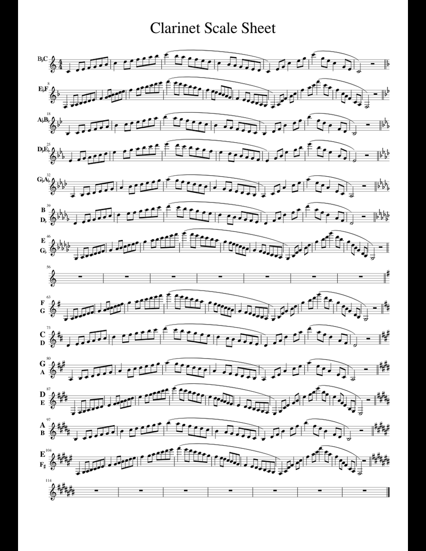 Clarinet Scale Sheet Sheet Music For Clarinet Download Free In Pdf Or Midi
