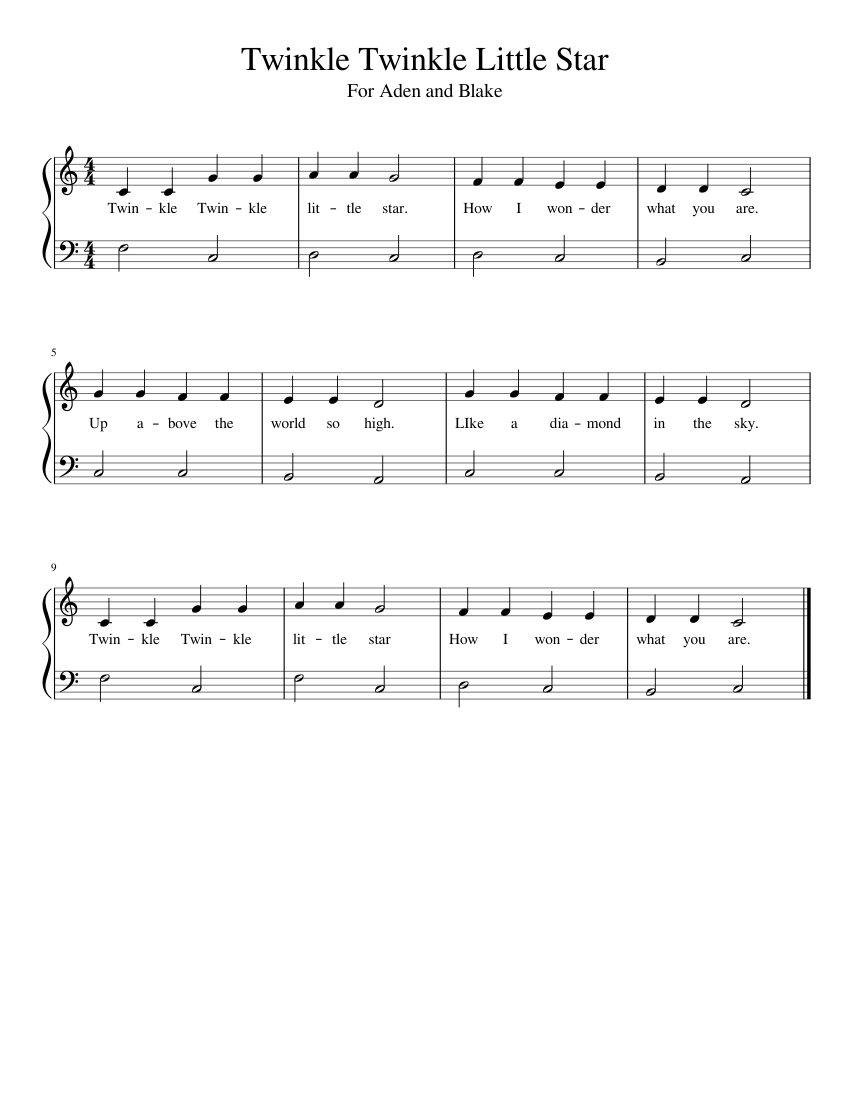 Twinkle Twinkle Little Star sheet music for Piano download free in PDF
