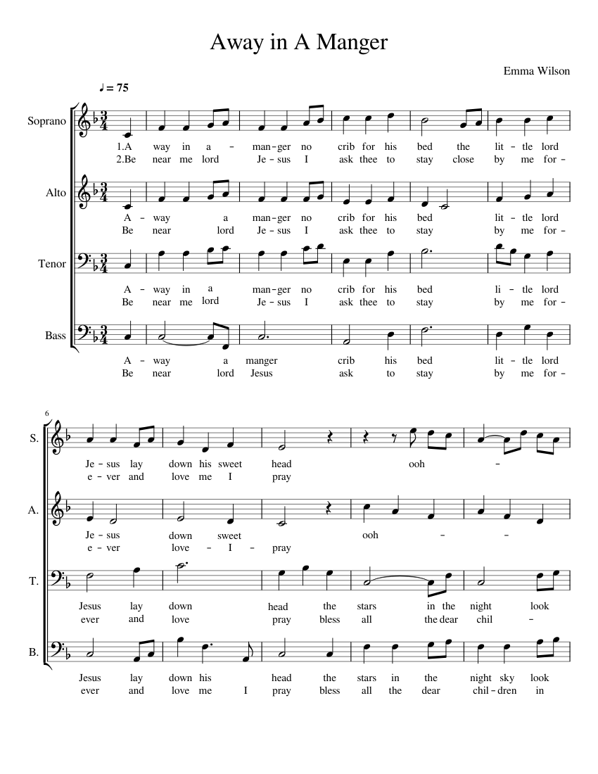 Away in A Manger Sheet music for Voice | Download free in PDF or MIDI ...
