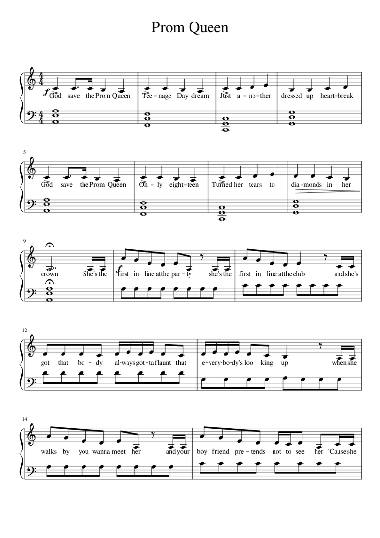 Prom Queen Pdf Sheet Music For Piano Download Free In Pdf Or Midi Musescore Com