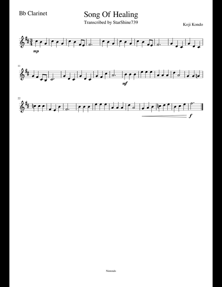 Song Of Healing sheet music for Clarinet download free in PDF or MIDI