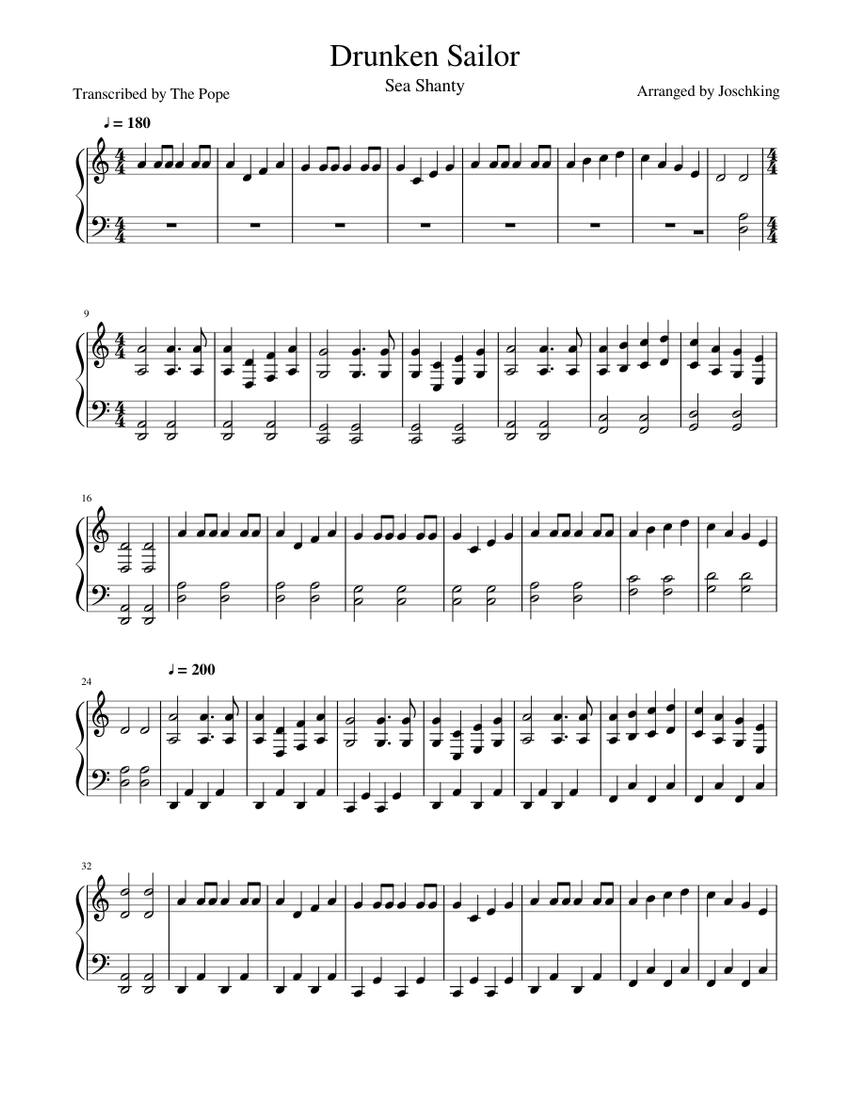 Drunken sailor - Sea Shanty Sheet music for Piano | Download free in