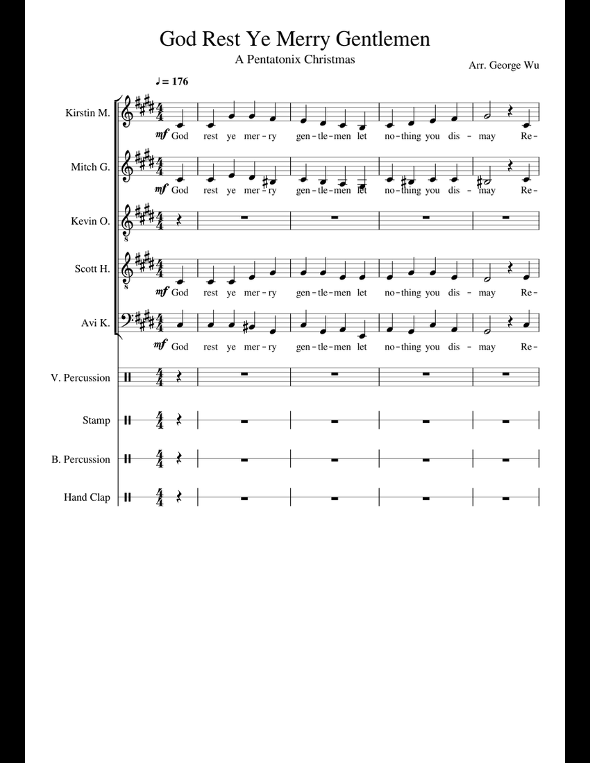 God Rest Ye Merry Gentlemen - Pentatonix (Full Arrangement) sheet music for Bass, Percussion ...