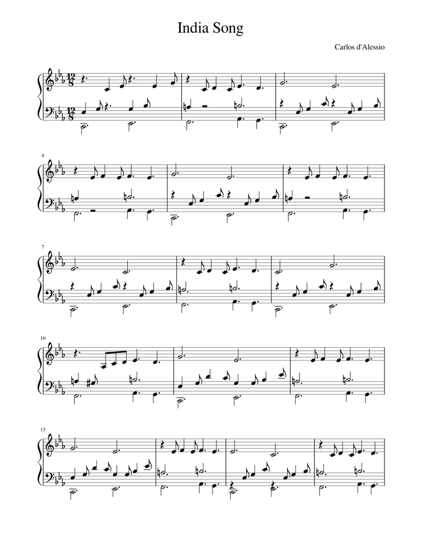 India Song Sheet music for Piano | Download free in PDF or MIDI