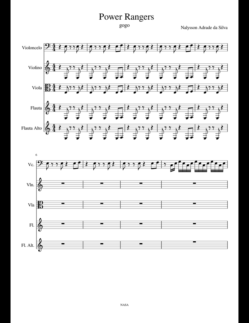Power Rangers sheet music for Violin, Flute, Cello, Viola download free ...