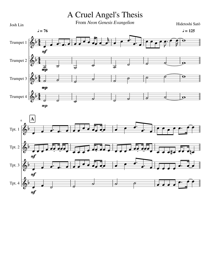 a cruel angel's thesis trumpet sheet music
