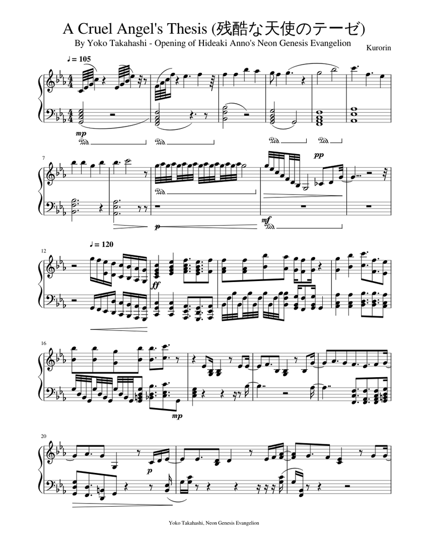a cruel angel's thesis musescore