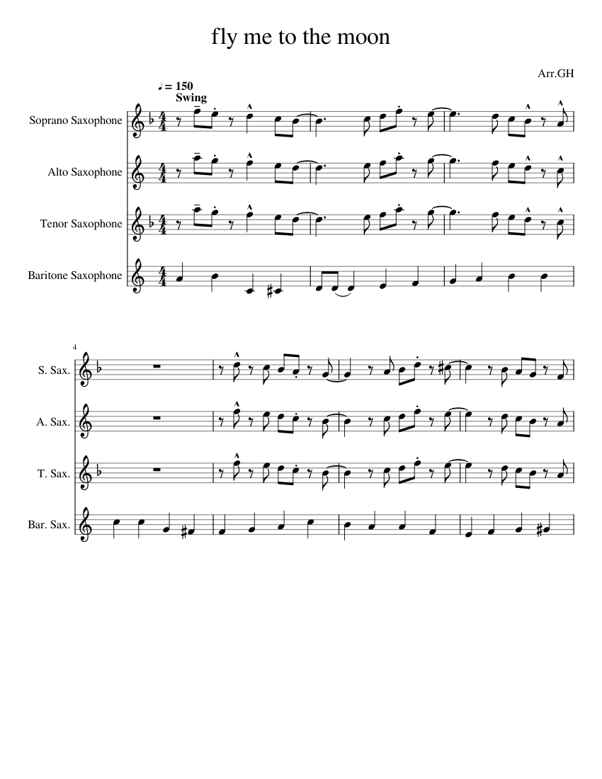 Fly me to the moon Sheet music for Saxophone (Alto), Saxophone (Tenor