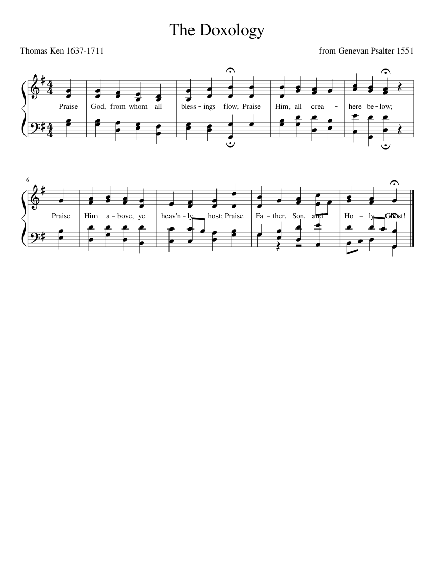 The Doxology Sheet music for Piano | Download free in PDF or MIDI
