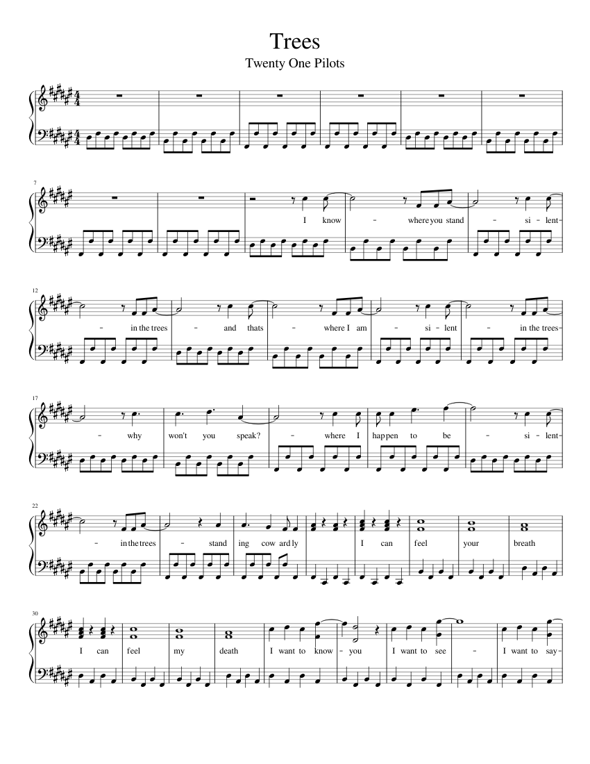 Trees by Twenty One Pilots (piano sheets) sheet music for Piano download free in PDF or MIDI