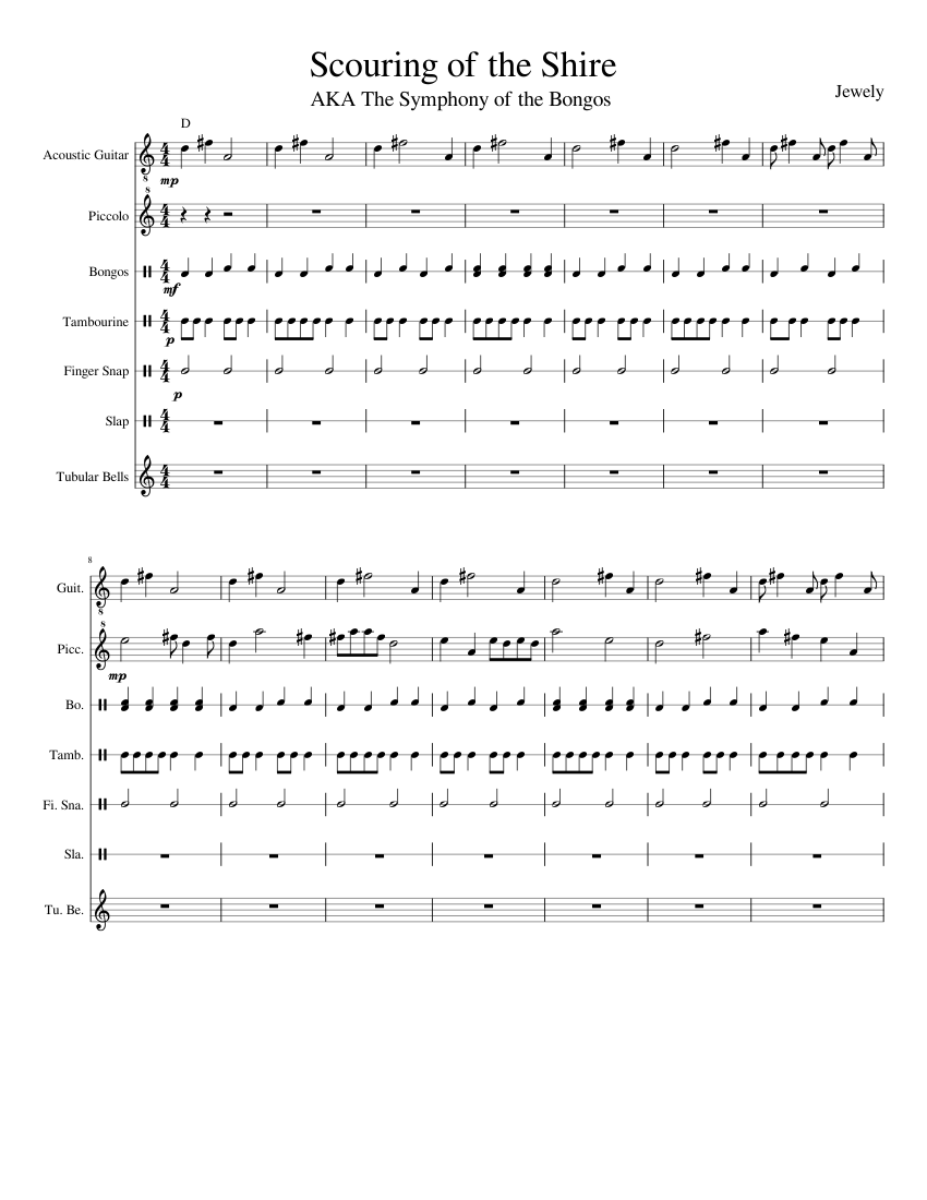 Scouring of the Shire Sheet music for Guitar, Piccolo, Percussion