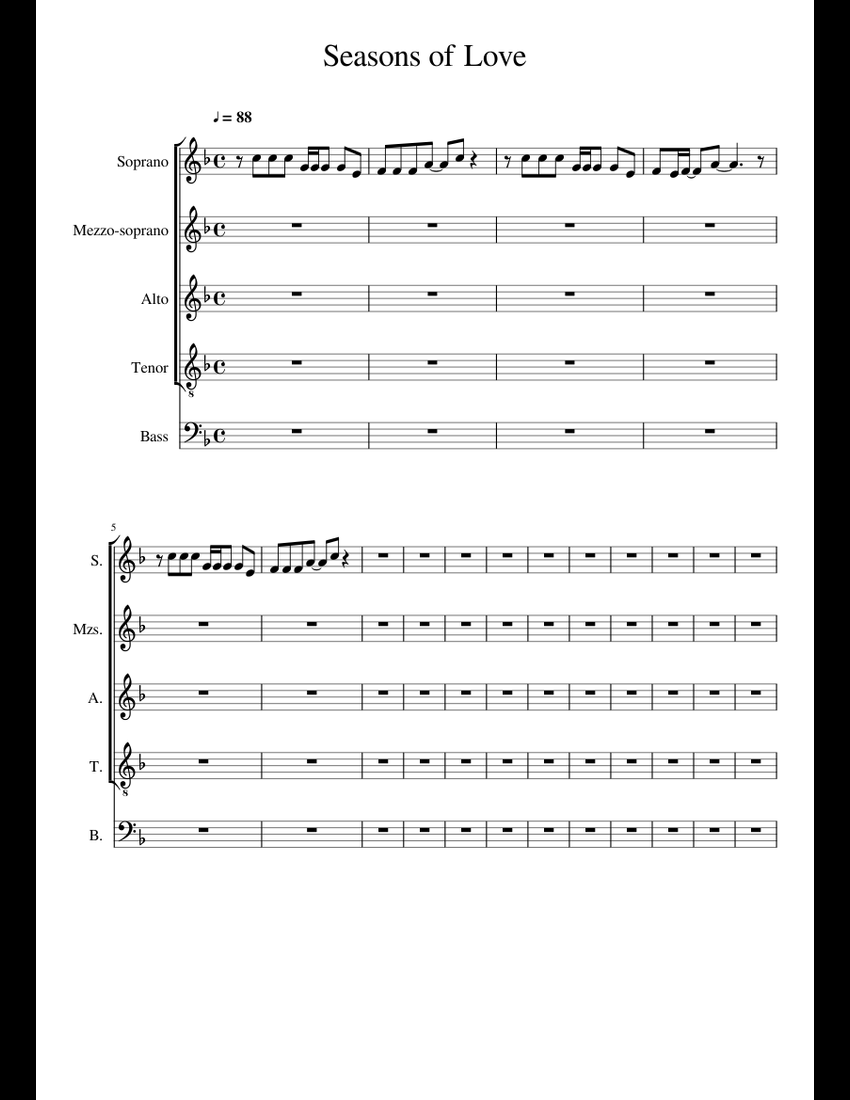 Seasons of Love sheet music for Piano download free in PDF or MIDI