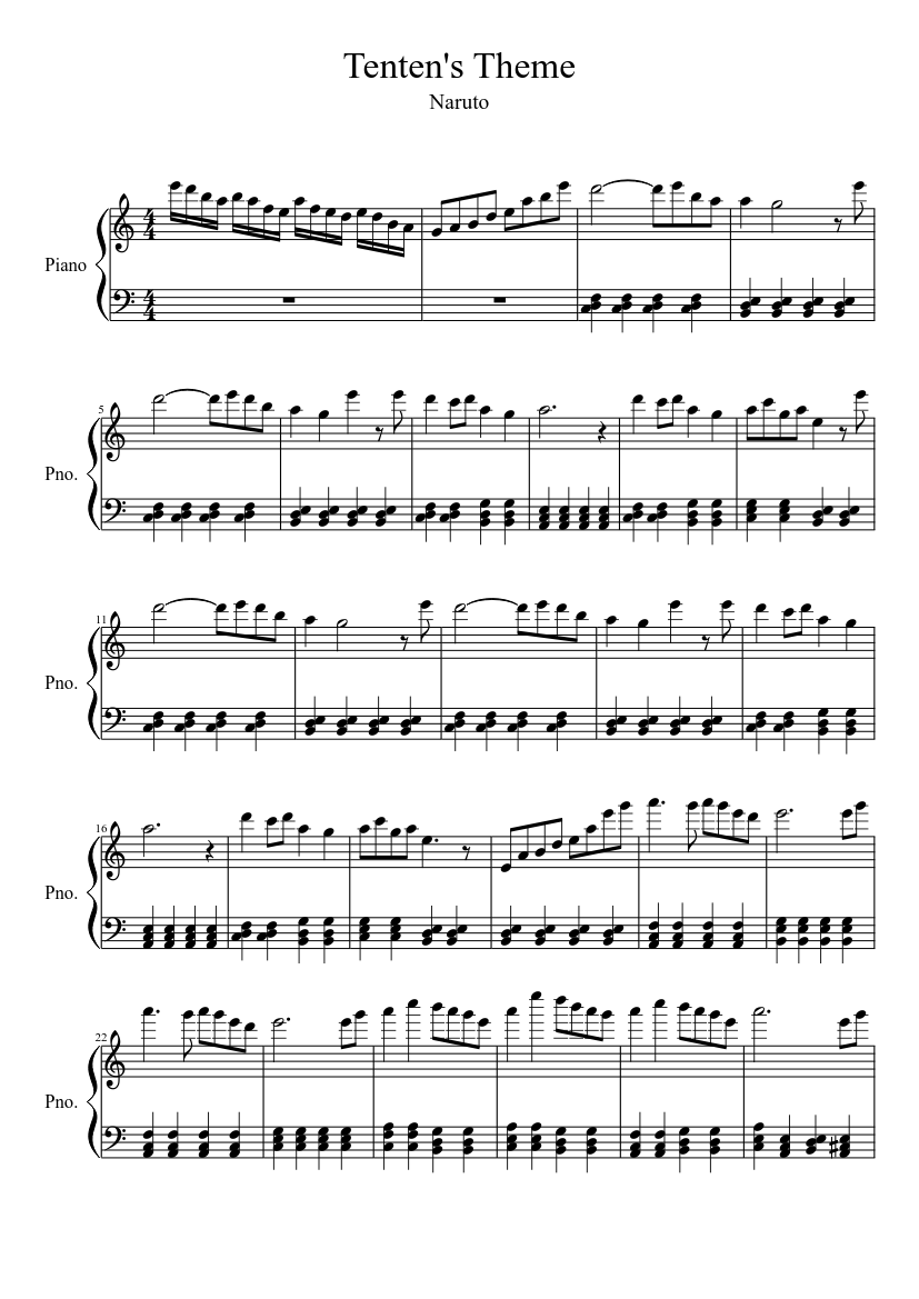 Tenten's Theme - Naruto sheet music for Piano download free in PDF or MIDI