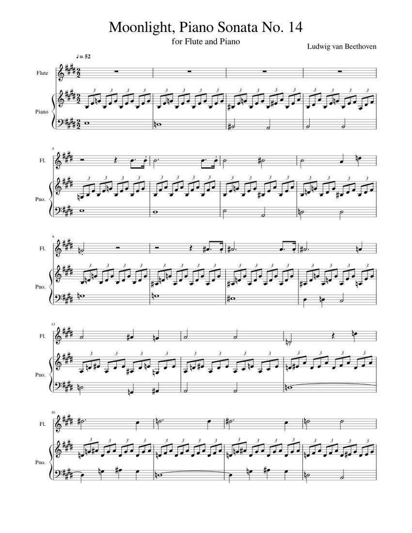 Beethoven - "Moonlight", Piano Sonata No. 14 Sheet music for Flute
