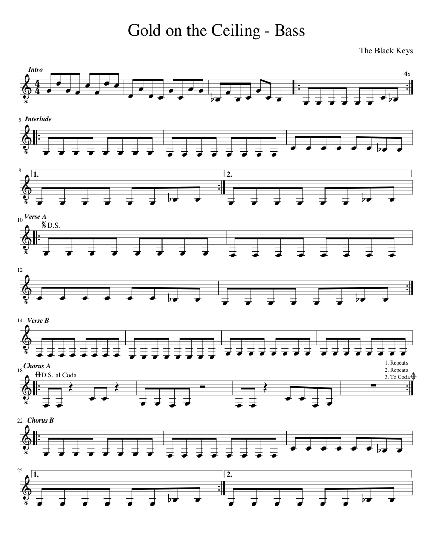 Gold on the Ceiling Bass Guitar Part 3/3 Sheet music for