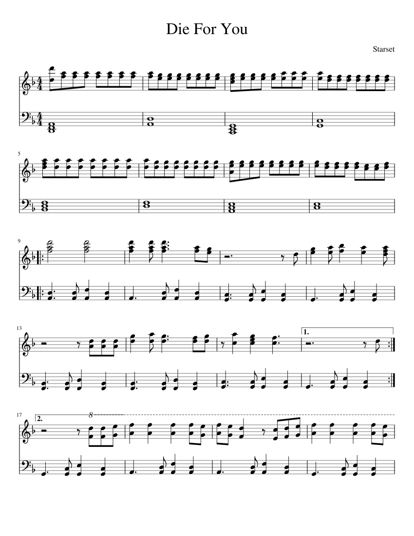 Die For You Edit Sheet music for Piano | Download free in PDF or MIDI