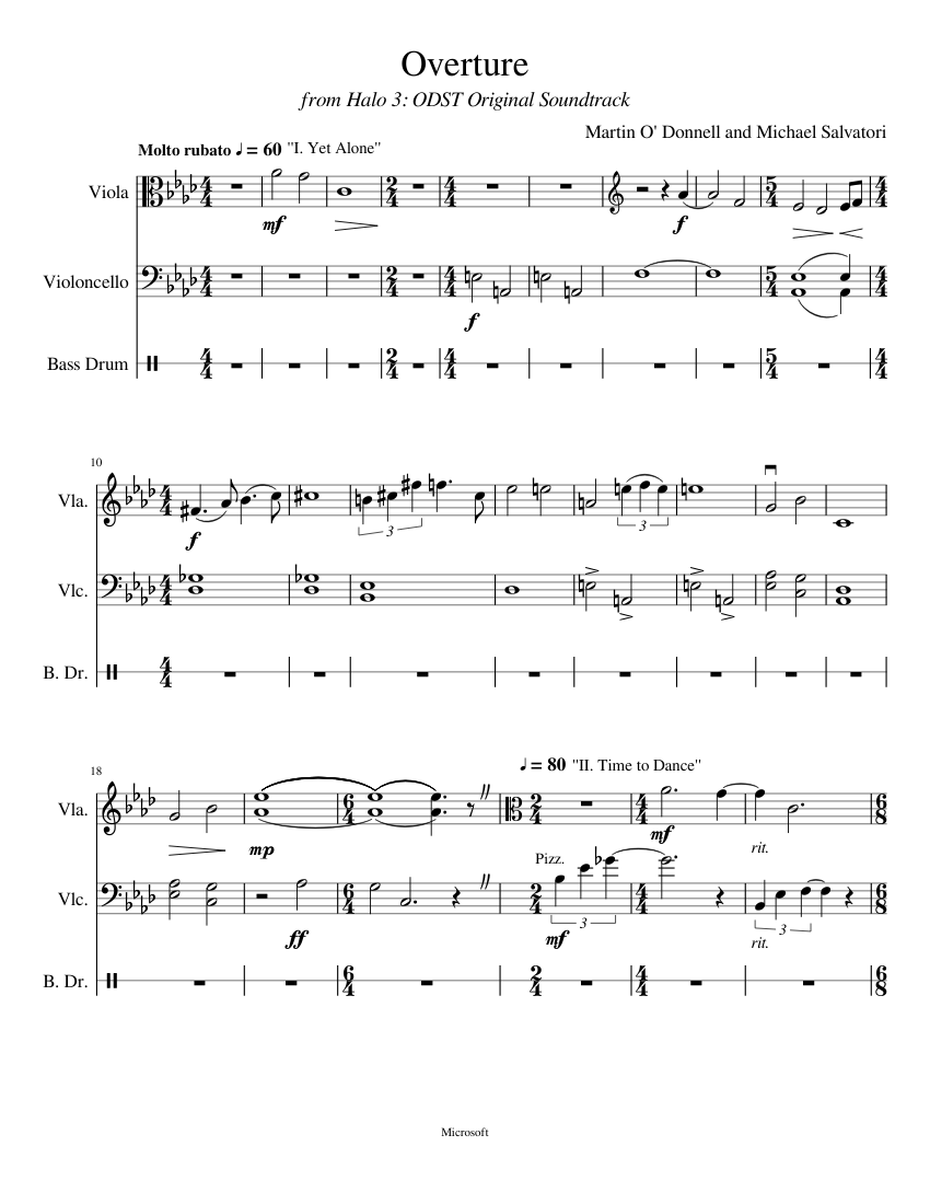 Overture from Halo 3 ODST sheet music for Viola, Cello, Percussion