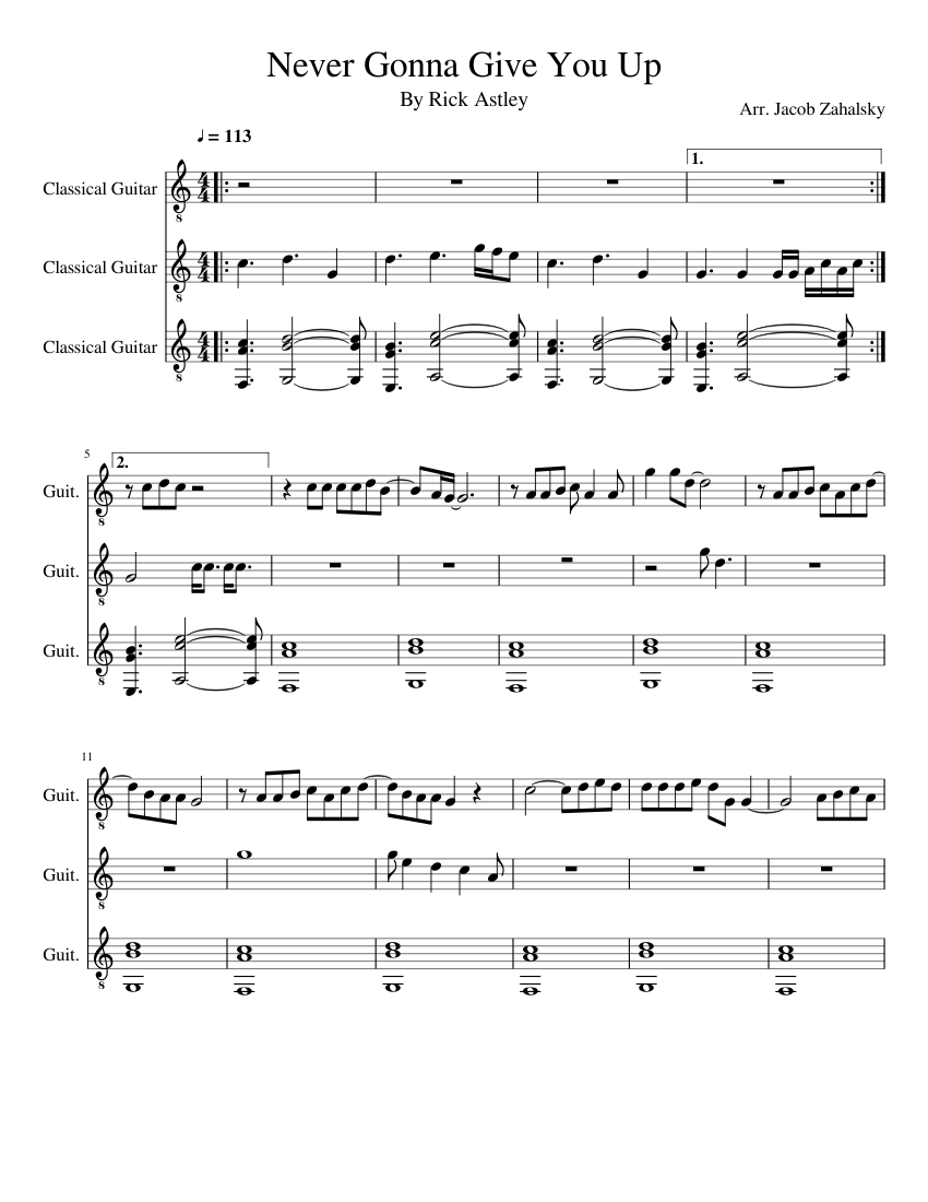 Never Gonna Give You Up Sheet music for Guitar | Download free in PDF