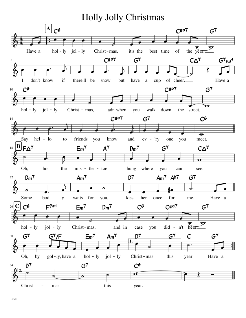 Holly Jolly Christmas Sheet music for Voice (Other) (Solo) | Musescore.com