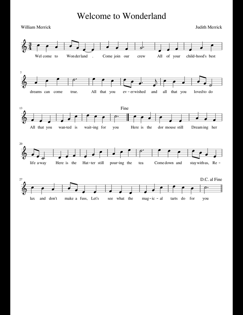 1 Welcome to Wonderland sheet music for Voice download free in PDF or MIDI