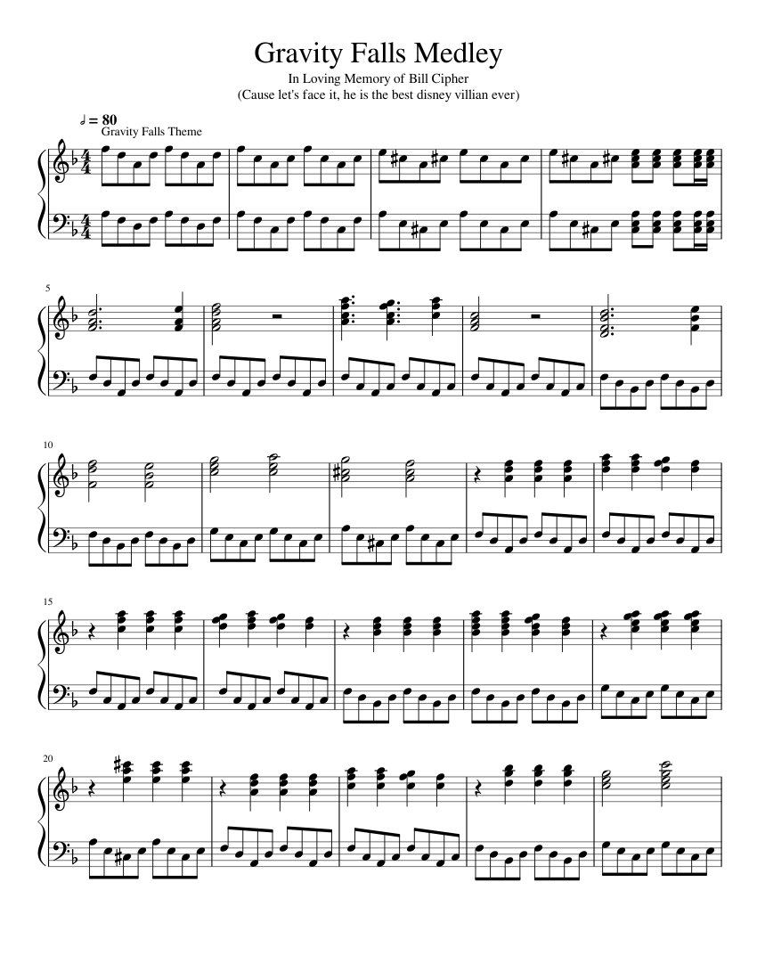 Gravity Falls Medley Sheet Music For Piano Download Free In Pdf