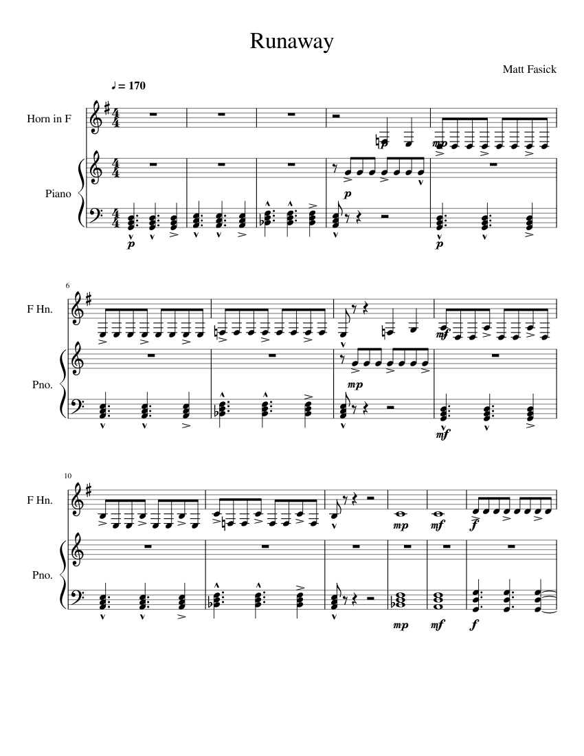Runaway Sheet music for Piano, French Horn | Download free in PDF or