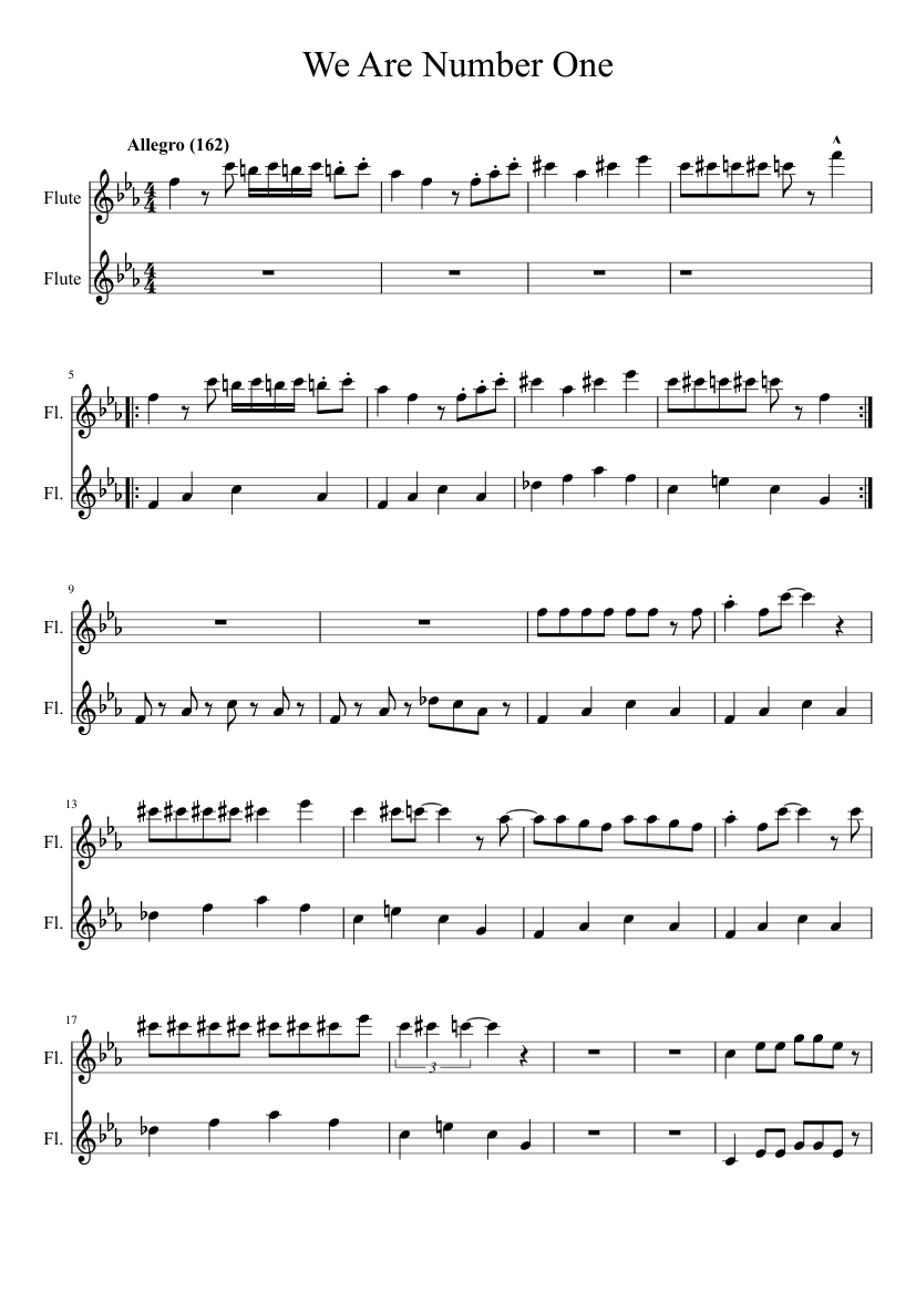 We Are Number One (flute duet) sheet music download free in PDF or MIDI
