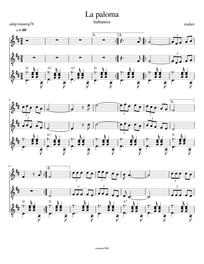 La paloma sheet music download free in PDF or MIDI
