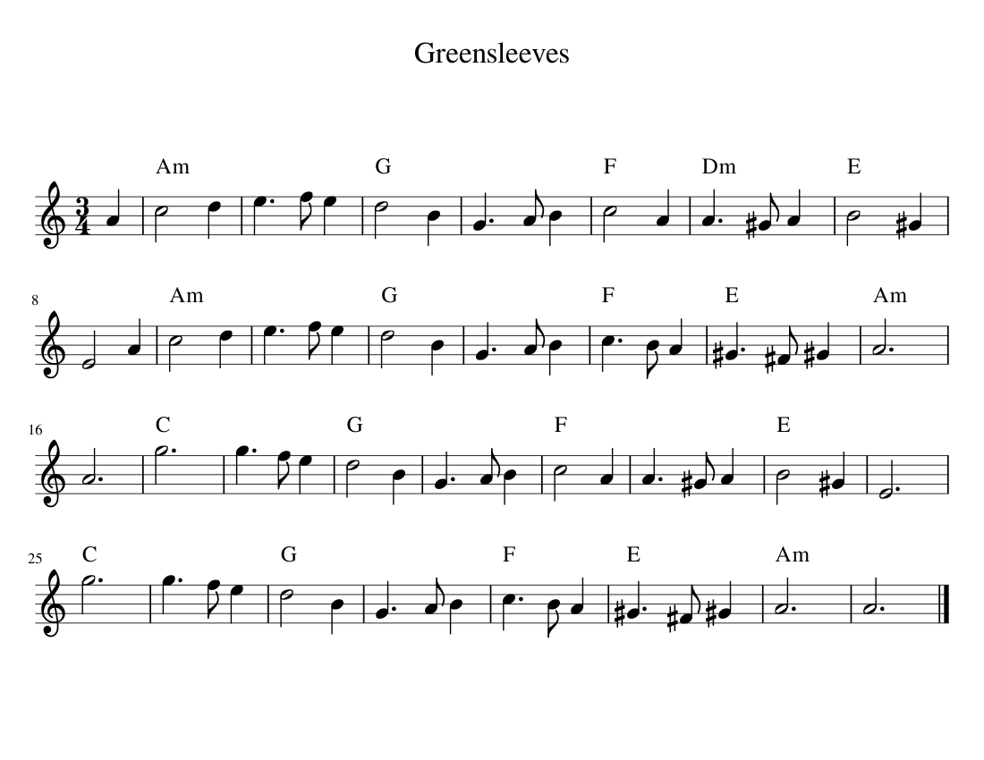 Greensleeves sheet music for Piano download free in PDF or MIDI