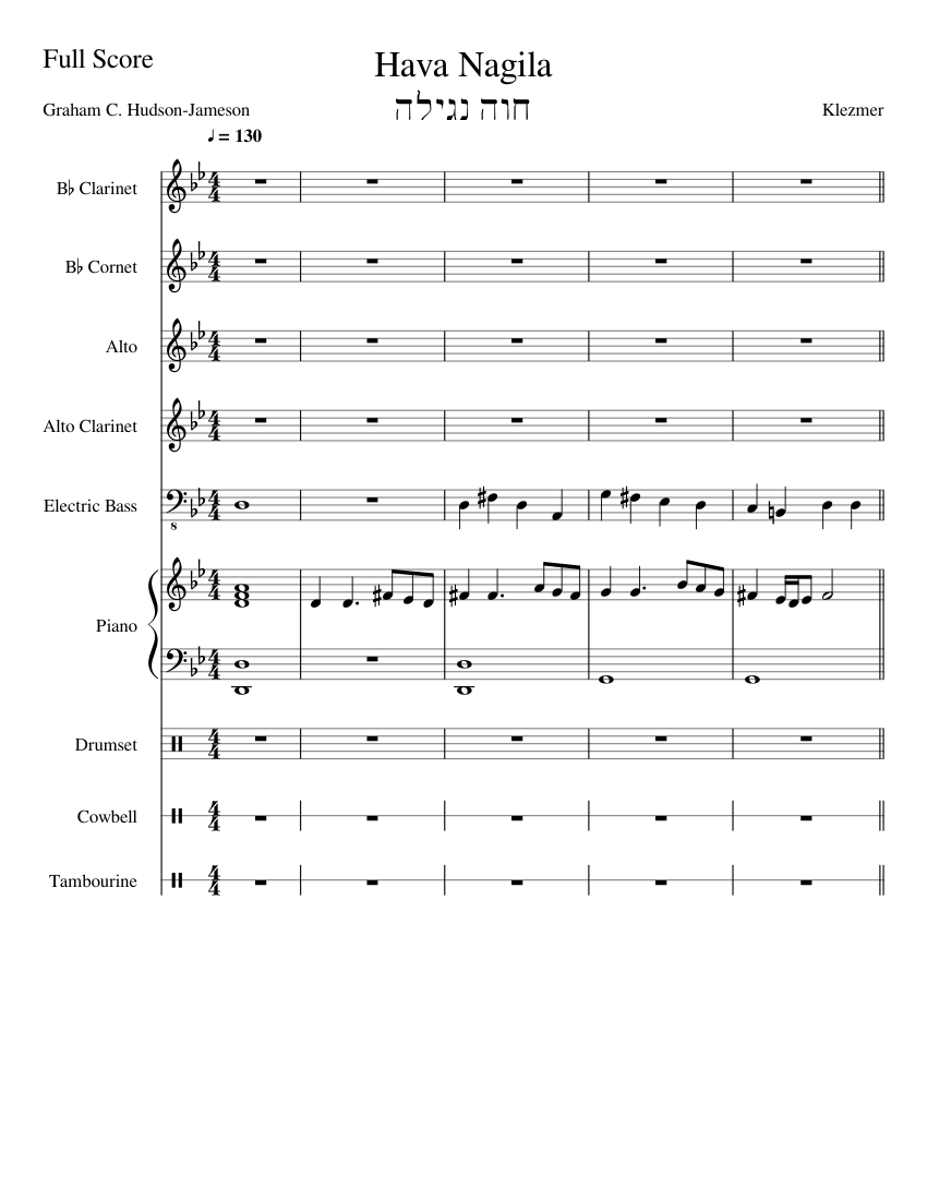 Hava Nagila sheet music for Clarinet, Piano, Trumpet, Voice download ...