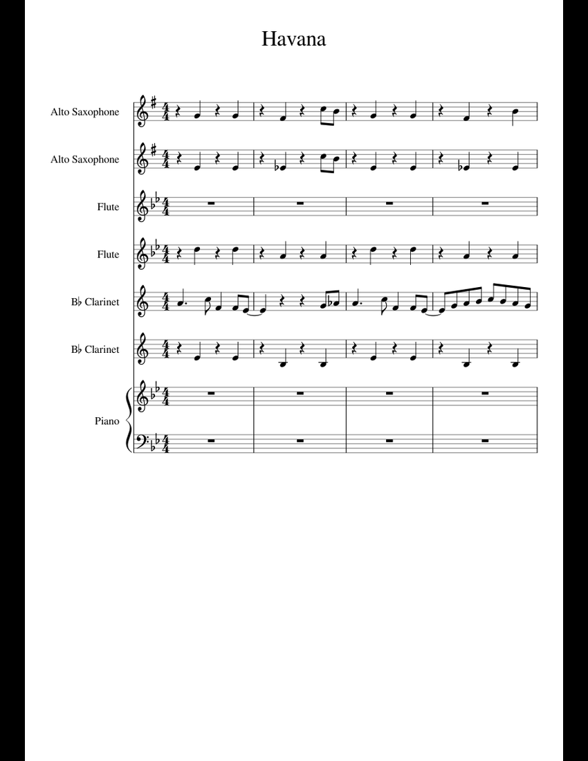 Havana sheet music for Flute, Piano, Alto Saxophone download
