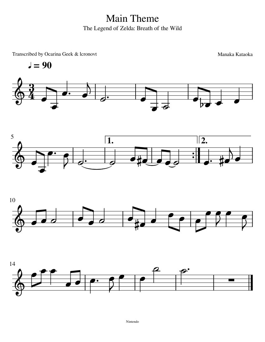 Zelda BotW Main Theme - simple Violin Sheet music for Piano | Download