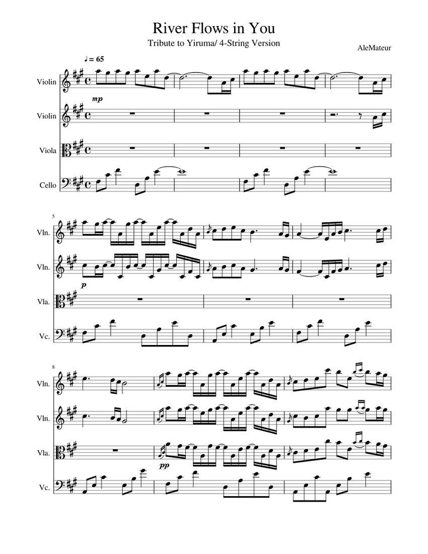 "River Flows in You" 4-String version Sheet music for Violin, Viola