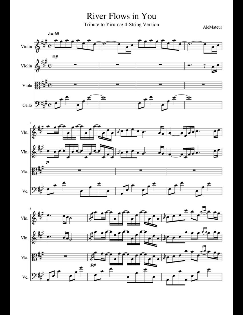 "River Flows in You" 4-String version sheet music for Violin, Viola