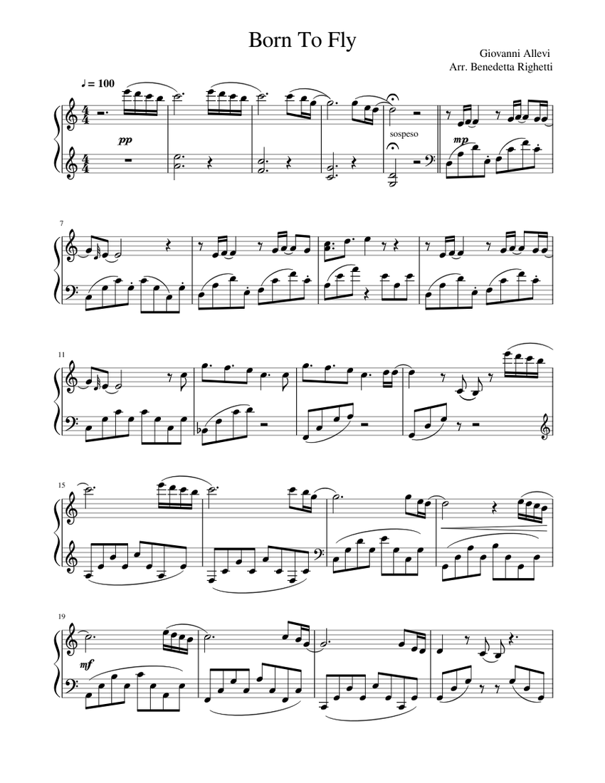 Born To Fly Sheet Music For Piano Download Free In Pdf Or Midi