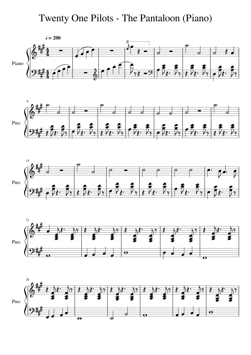 Twenty One Pilots The Pantaloon Piano Sheet Music For - 