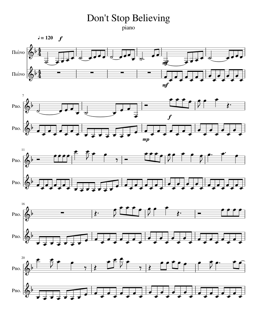 Don't Stop Believing Sheet music for Piano (Piano Duo) | Musescore.com