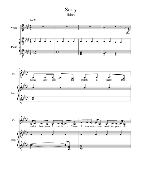 Sorry Sheet Music For Piano Vocals Piano Voice Musescore Com Sing j lee & halsey executive producer: sorry sheet music for piano vocals