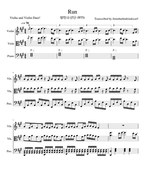 Bts Run Vioin And Viola Duet Sheet Music For Piano Violin Viola Mixed Trio Musescore Com