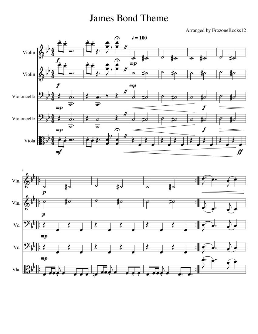 James Bond Theme sheet music for Violin, Cello, Viola download free in ...