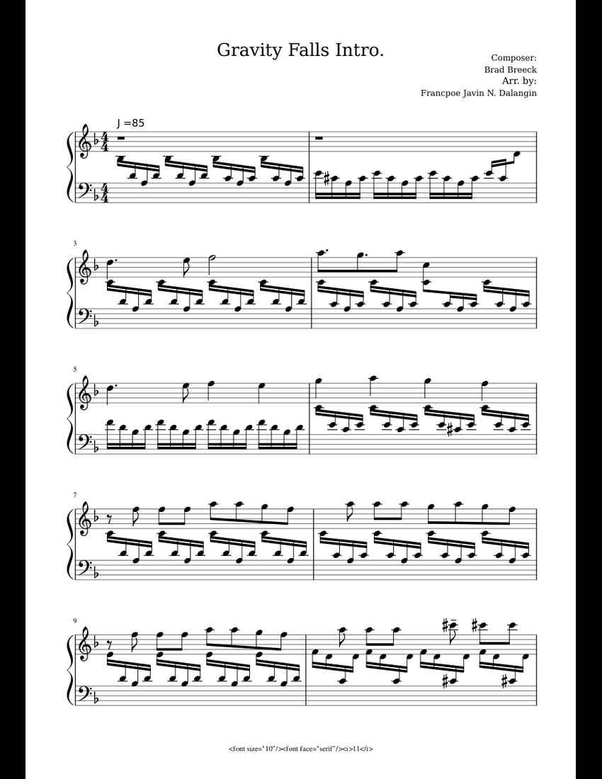 Gravity Falls sheet music for Piano download free in PDF or MIDI