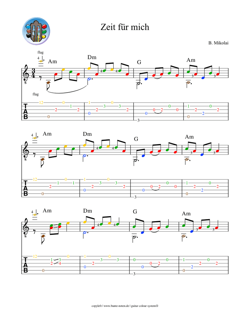 Zeit für mich | Noten und Tabulatur Sheet music for Guitar | Download ...