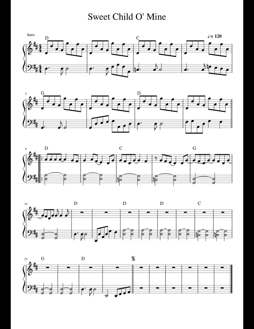 Sweet Child O' Mine sheet music for Piano download free in PDF or MIDI