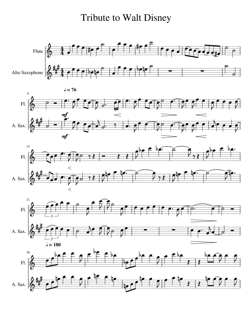 Tribute to Walt Disney sheet music for Flute, Alto