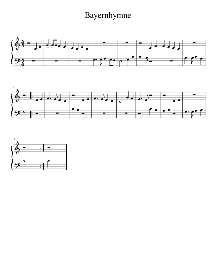 Bayernhymne sheet music for Piano download free in PDF or MIDI